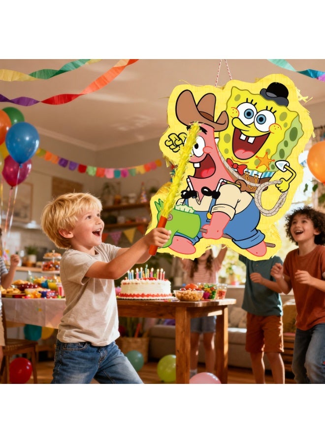 ILovhaprty Spongebob Pinata, Large SpongeBob and Patrick Star designs Party Pinata Bundle - Bikini Bottom Party Game Decorations Blindfold & Party Stick etc Spongebob Pinata Birthday Party Supplies - Image 4